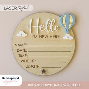 Ciao mondo, segno di nascita del bambino, taglio laser, svg / Ciao mondo, segno di nascita del bambino, file tagliato al laser / Annuncio di nascita, file digitale tagliato al laser