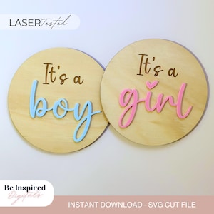 Signe révélateur de sexe découpé au laser | C'est une fille, c'est un garçon limée laser | Fichier numérique découpé au laser pour faire-part de naissance