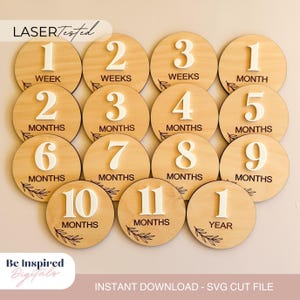 Baby Milestones Discs SVG Laser File | Hello World baby birth stat sign laser cut svg | Milestone Cards laser cut file