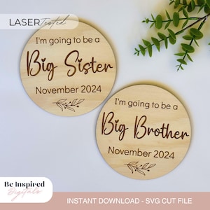 Pregnancy Announcement sign laser cut svg | Big Brother Big Sister sign laser file | Baby announcement digital laser cut file Svg