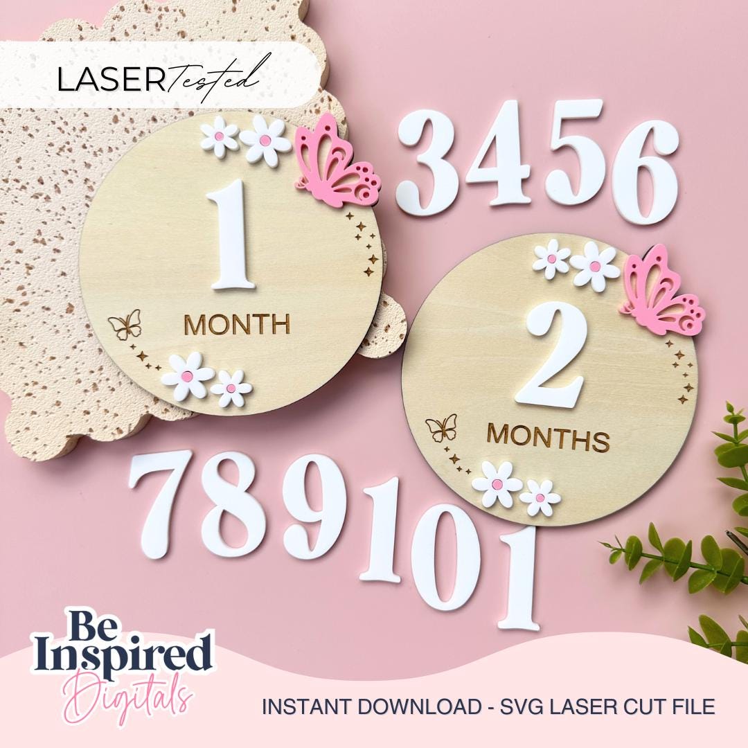 Baby Milestones Discs SVG Laser File | Hello World Baby Birth Stat Sign ...