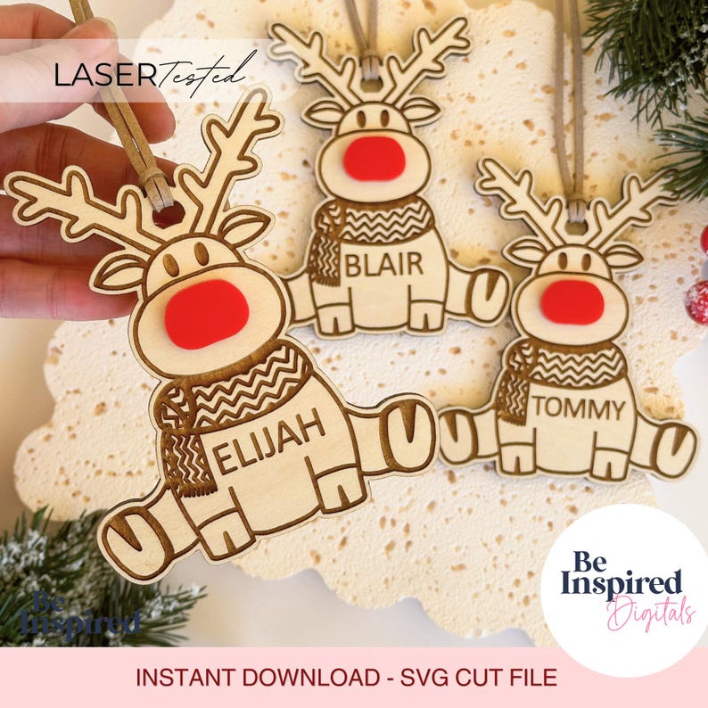 Reindeer Christmas Ornament Laser SVG | Laser Christmas Ornaments