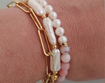 Pearl Paper Clip Bracelet in gold filled