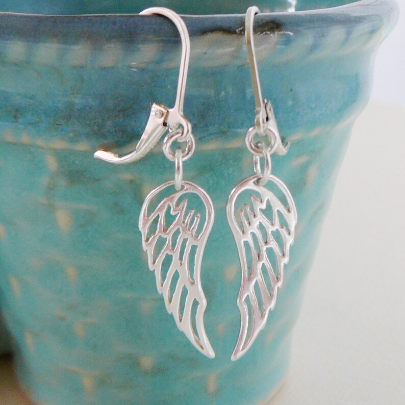 Sterling Silver Angel Wing Earrings, Dangle Earring, Angelic, Bridal