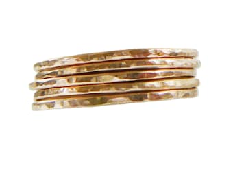 14 kt Gold Filled Ring, Set of 5 Hammered stacking skinnies thin skinny stacker ring midi knuckle ring