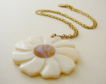 Blumen Anhänger Choker Halskette, 14kt Gold Filled, 40 cm, MOP Perlmutt