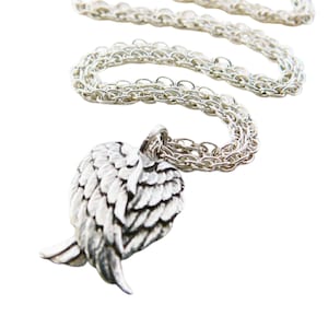 Angel Wings Pendant Necklace, Sterling Silver Chain, Oxidized Charm