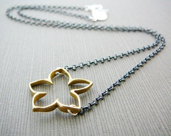 Sterling Silber Halskette, Bronze Blume Lotus Oxidierte Kette Yoga Muttertag Geschenk