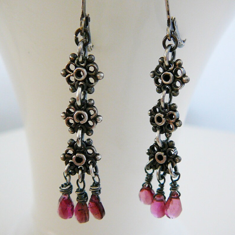 Oxidized Sterling Gemstone Earrings, Pink Tourmaline Antiqued Sterling Silver Long Dangle Jewelry image 4