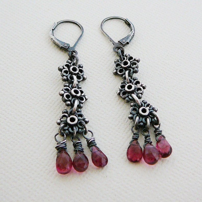 Oxidized Sterling Gemstone Earrings, Pink Tourmaline Antiqued Sterling Silver Long Dangle Jewelry image 5