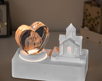 Custom 3D Crystal Photo Lamp with Rotatable Light Base, Personalized Engraved Crystal Lamp for Loved Ones & Memorial Gift