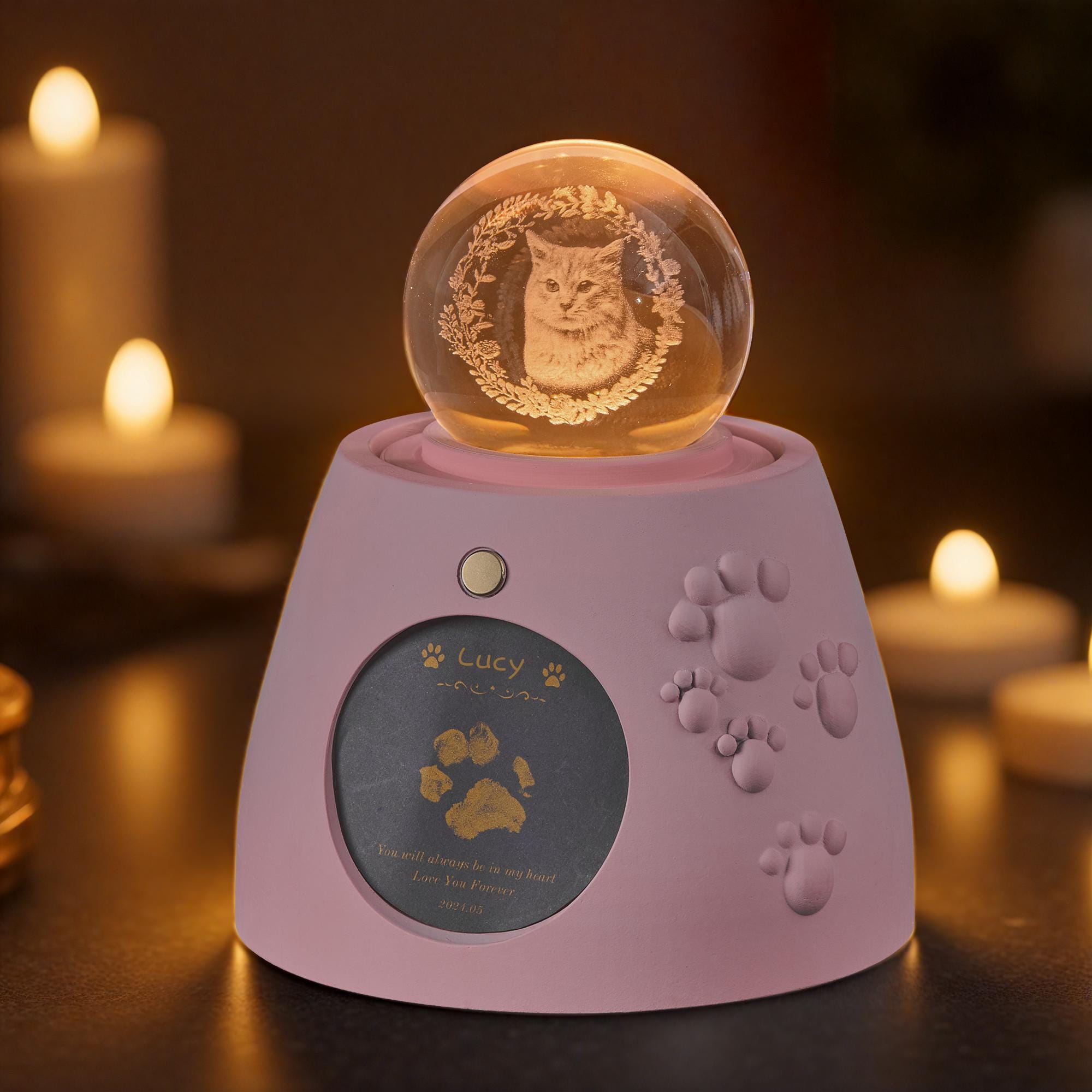 Custom Pet Memorial Lamp with 3D Crystal Photo & Ashes Urn, Personalized Healing Night Light, Ceremonial Keepsake for Dog Cat Pet Loss