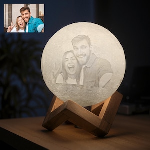 Personalized 3D Printed Photo Moon Lamp, Custom Night Light, Unique Anniversary Wedding Birthday Gift for Couple Friend Parents Children