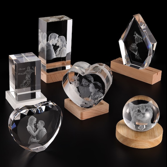 Personalized 3D Crystal Photo with LED Light Base, Custom Laser Etched Glass Picture Gift for Memorial Anniversary Birthday Pet Lover