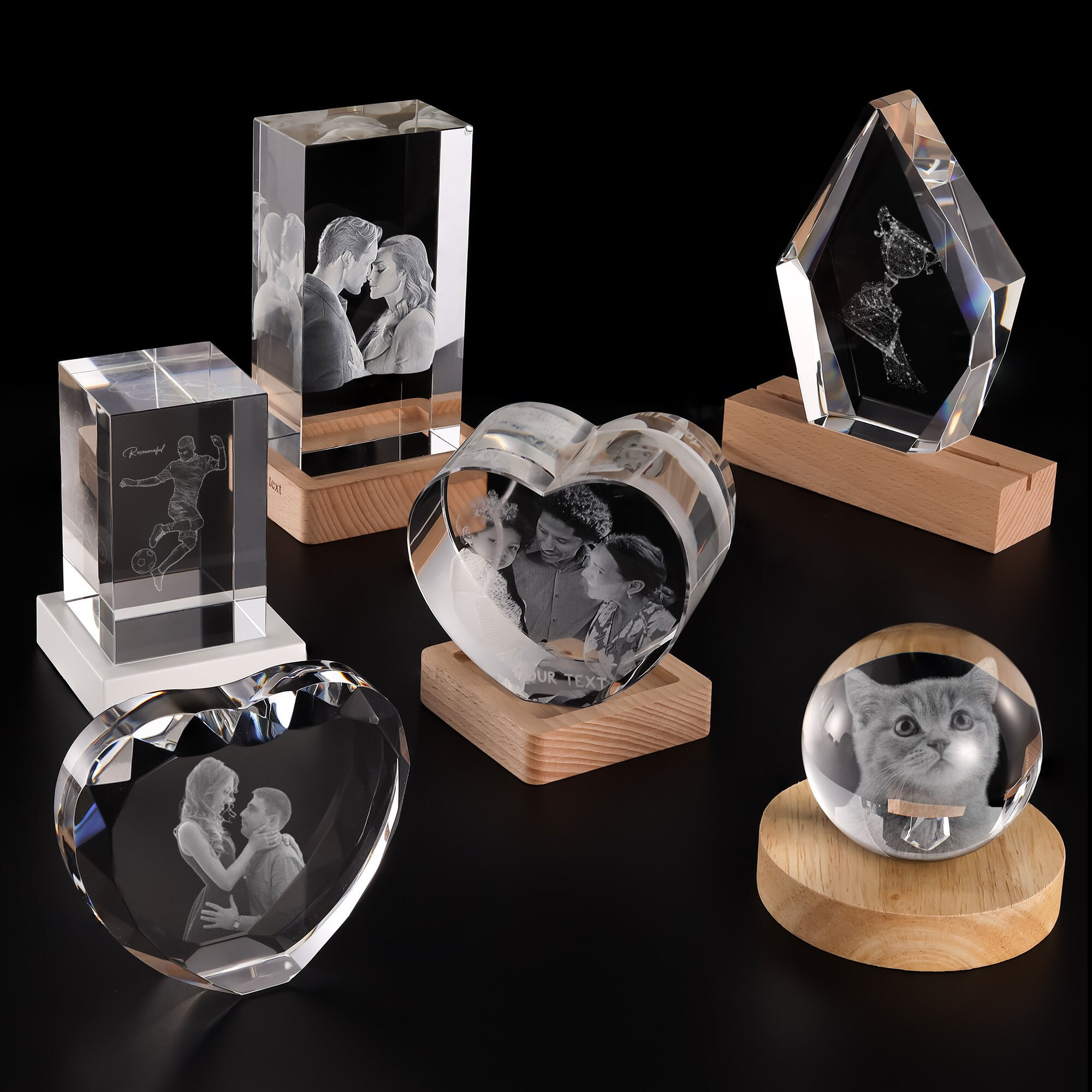 Foto Su Cristallo 3D Personalizzata Con Base LED In Legno – Regalo Per Matrimonio, Anniversario, Compleanno Per Lui E Lei - 3