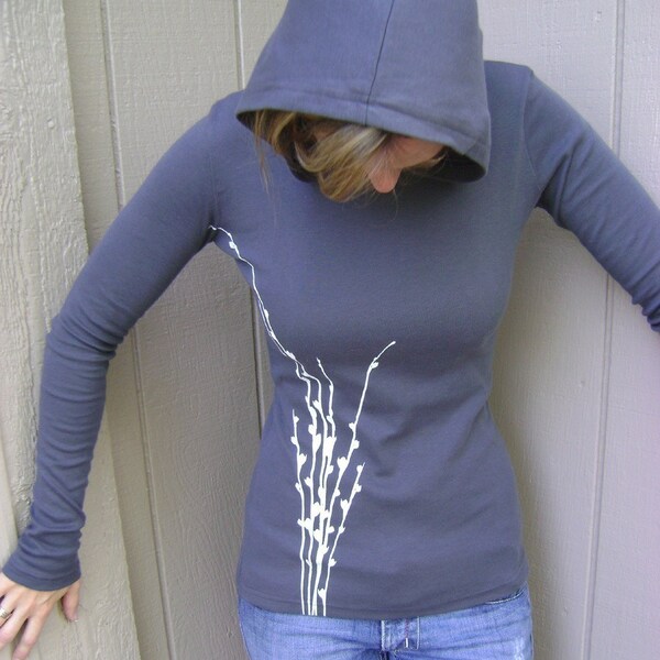 Twigs Long Sleeve Pullover Hoodie in Gray