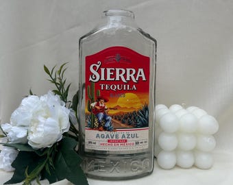 Upcycled Sierra Tequila Bottle Vase: Bold Mexican Decor