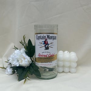 Upcycled Captain Morgan Spiced Gold Bottle Vase | Tall Rum Bottle Decor | Eco-Friendly Gift for Him