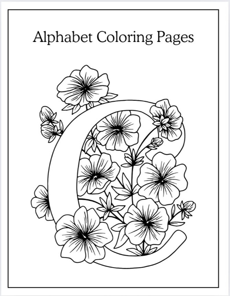 Alphabet Flowers Coloring Book Etsy