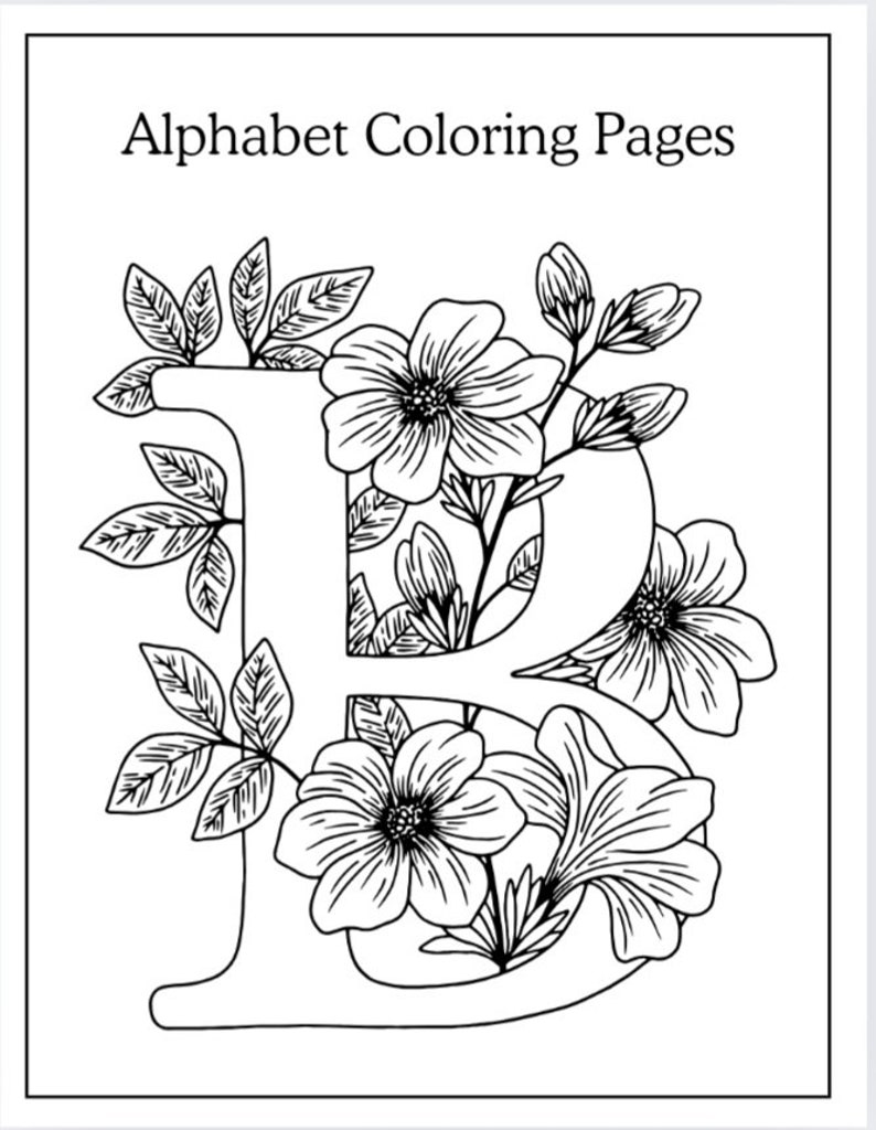 Alphabet Flowers Coloring Book Etsy