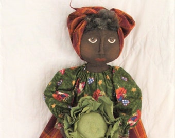 Primitive Doll Pattern, Cabbage, Primitive Sewing Pattern, Primitive Epattern,  Primitive Black Doll, Pattern with cabbage, Raggedy doll