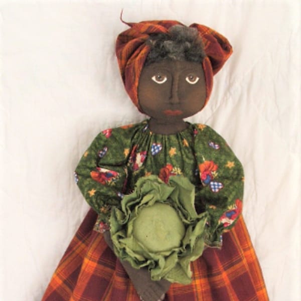 Primitive Doll Pattern, Prim Cabbage, Prim Sewing Pattern, Primitive Epattern,  Primitive Black Doll, Pattern with cabbage, Raggedy