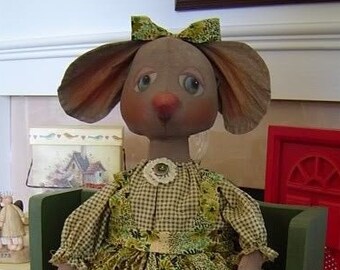 Pattern primitive doll, folkart mice Prim epattern, Missy Mouse Doll with cheese