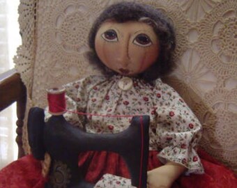 PRIMITIVE Folk Art Cloth doll pattern, DOLL ePattern, sewing machine, easy sewing pattern