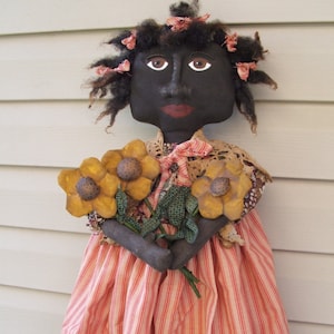 Primitieve volkskunst poppatroon Daisy May Raggedy Rhondas gemailde versie