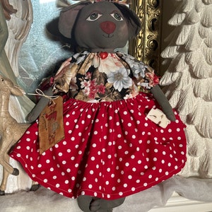 Primitive Mouse Doll ready to ship, red polka dots ONLYONESAVE15 THIS ONE ONLY image 7