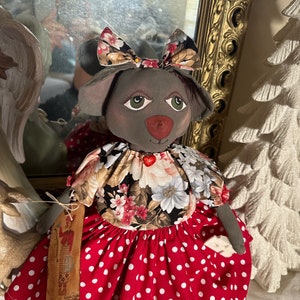 Primitive Mouse Doll ready to ship, red polka dots ONLYONESAVE15 THIS ONE ONLY image 2