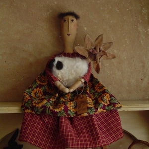 Primitive folk art Doll ePattern with Sheep Handmade