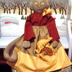 Primitive epattern Easter Cat Kitty Mouse Doll folk art sewing cloth PDF