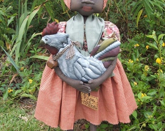 Primitive epattern folkart doll, rooster, pdf instant download
