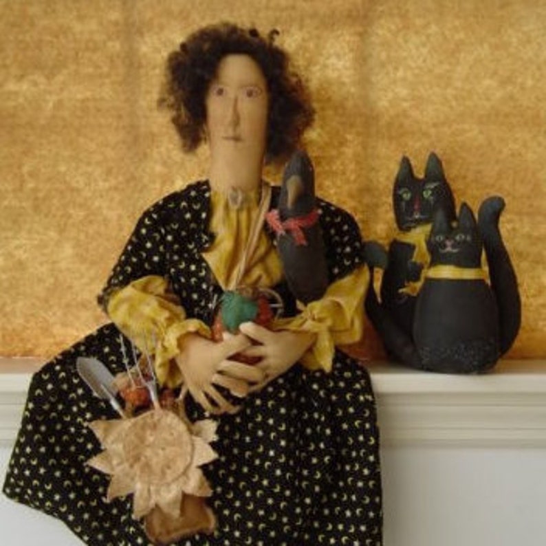 Doll Pattern with Sunflower crow primitive cat image 4