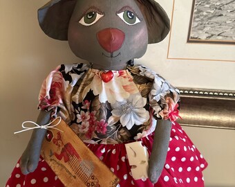 Primitive Mouse Doll ready to ship, red polka dots ONLYONESAVE15 THIS ONE ONLY