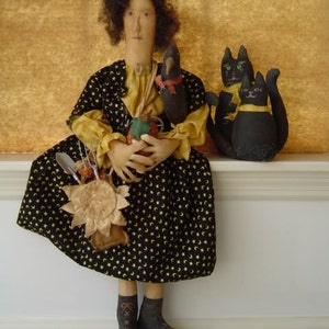 Doll Pattern with Sunflower crow primitive cat image 2