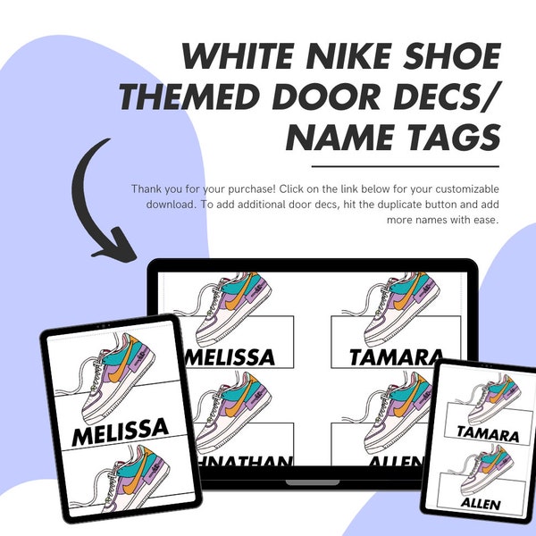 Custom Nike Shoe-Themed Door Decorations | Printable Name Tags for Dorm, Party, Classroom | Editable Digital Download