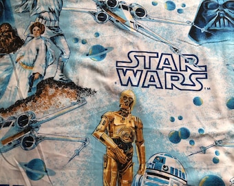 Sábana plana doble de mezcla de algodón de Star Wars vintage fabricada en EE. UU.