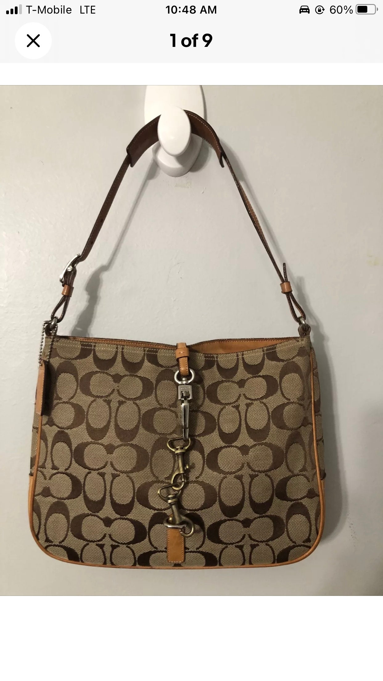 Vintage Coach Signature Hampton Clip Bag Canvas K1K 6091 Brown Tan