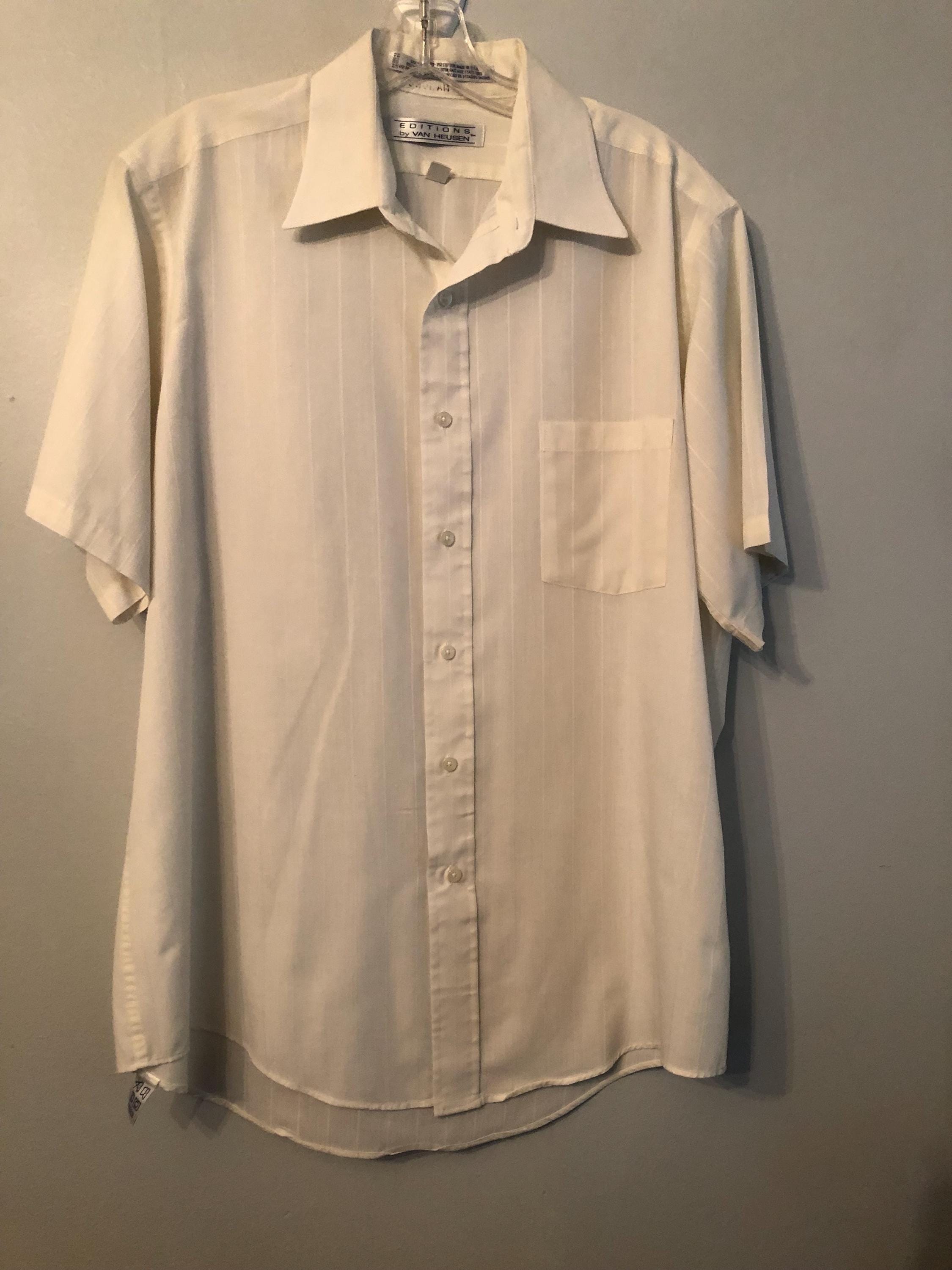 van heusen ivory dress shirt Vintage Editions by half sleeve white size 16 made in USA A-Manufactured Wood