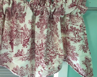 Cenefa de algodón festoneado forrada en toille Victoria Park 70"W X 17.5" forrada en rojo