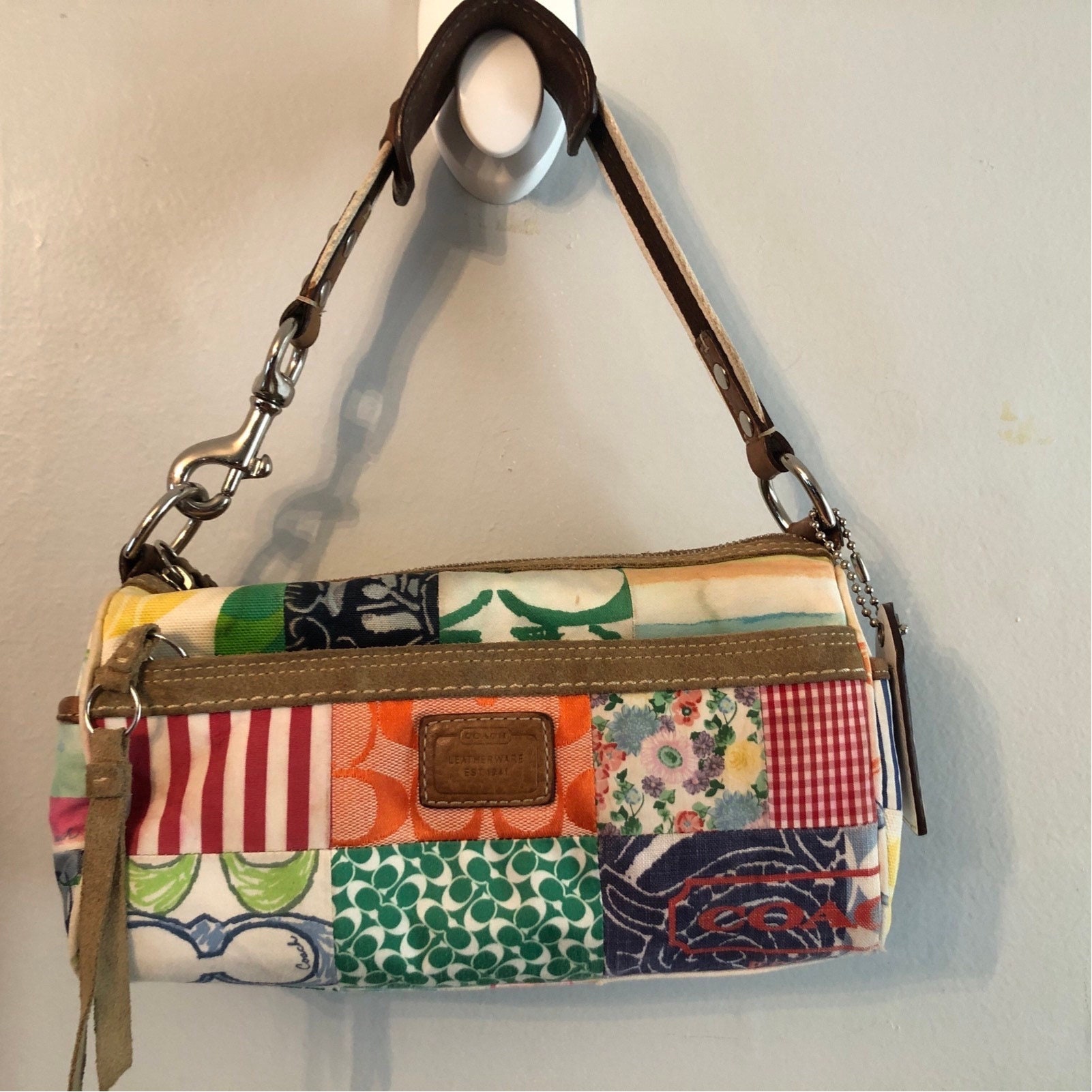 COACH y2k Scribble Stitch Pocket Flap Shoulder Bag Used