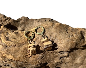 Handmade gold wooden charm earrings