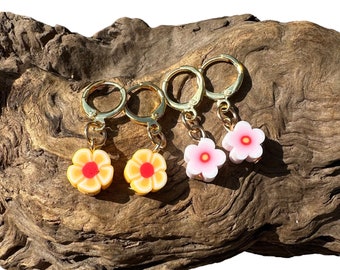 Handmade gold flower charm earrings