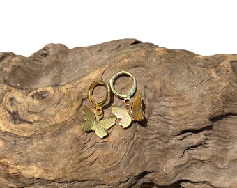 Handmade gold butterfly charm earrings