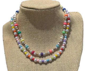 faux pearl and bead necklace