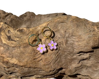 Handmade gold flower charm earrings