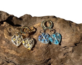 Handmade gold heart charm earrings