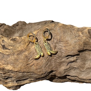 Handmade gold cowboy boot charm earrings
